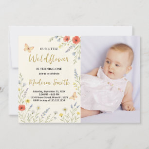Whimsical Floral Eerste Verjaardag Uitnodiging