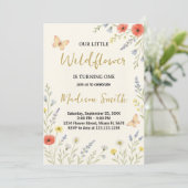 Whimsical Floral Eerste Verjaardag Uitnodiging (Staand voorkant)