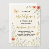 Whimsical Floral Eerste Verjaardag Uitnodiging (Voorkant / Achterkant)