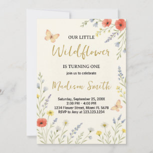 Whimsical Floral Eerste Verjaardag Uitnodiging