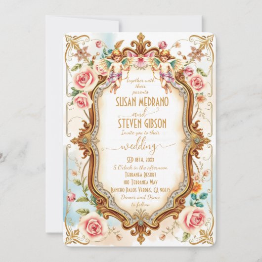Whimsical Floral Elegant Cupid Wedding Kaart (Voorkant)