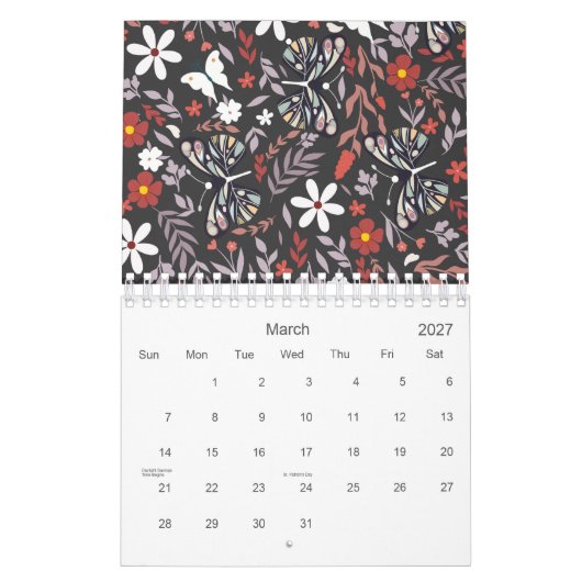 Whimsical Floral en Butterfly Pattern 2026 Kalender (Mar 2027)