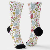 Whimsical Floral en Sleepy Cat Pattern Sokken (Gebogen)