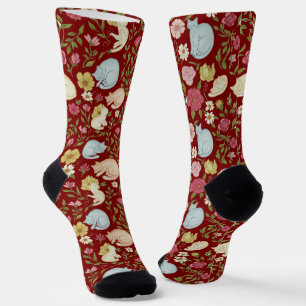 Whimsical Floral en Sleepy Cat Pattern Sokken