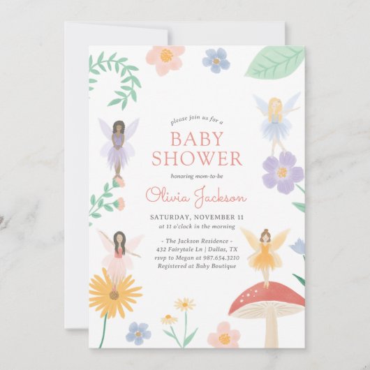 Whimsical Floral Fairy Baby shower Kaart (Voorkant)