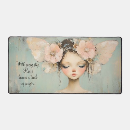 Whimsical Floral Fairy Butterfly Wings Custom Name Bureaumat (Voorkant)