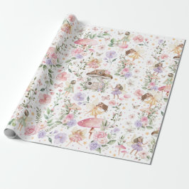 Whimsical Floral Fairy Garden Tea Party Verjaardag Cadeaupapier