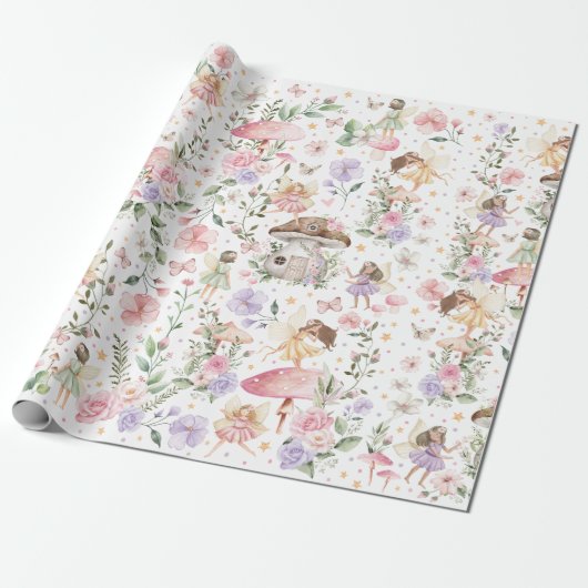 Whimsical Floral Fairy Garden Tea Party Verjaardag Cadeaupapier (Uitgerold)