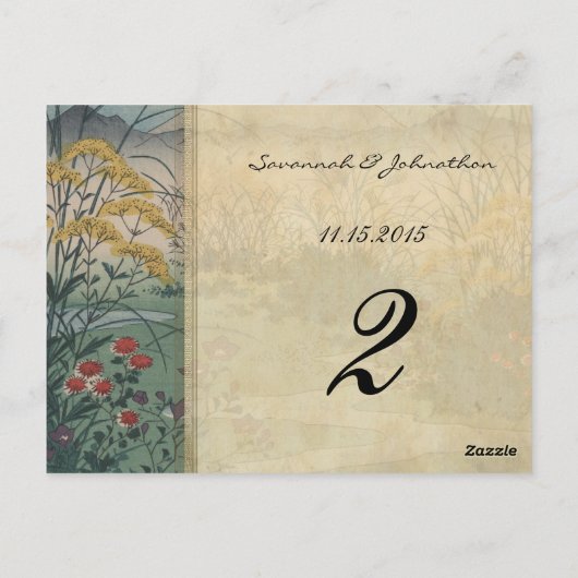 Whimsical Floral Fall Wedding Table Number Kaarten (Achterkant)