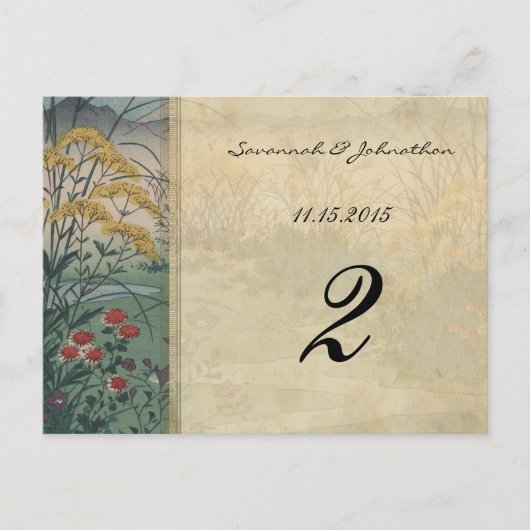 Whimsical Floral Fall Wedding Table Number Kaarten (Voorkant)