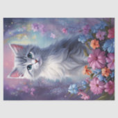 Whimsical Floral Fantasy met Kitten Tissue Paper Tissuepapier (Voorkant)