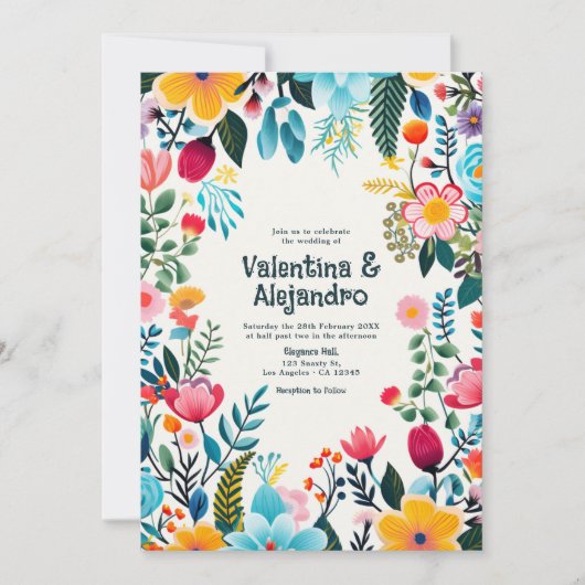 Whimsical Floral Fiesta trouwfoto en QR-code Kaart (Voorkant)