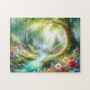 Whimsical Floral Forest River Fantasy Art Print Legpuzzel