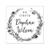 Whimsical Floral Frame Calligraphy Ex Libris Book Zelfinktende Stempel (Design)