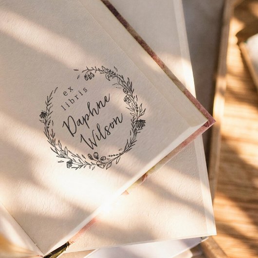 Whimsical Floral Frame Calligraphy Ex Libris Book Zelfinktende Stempel