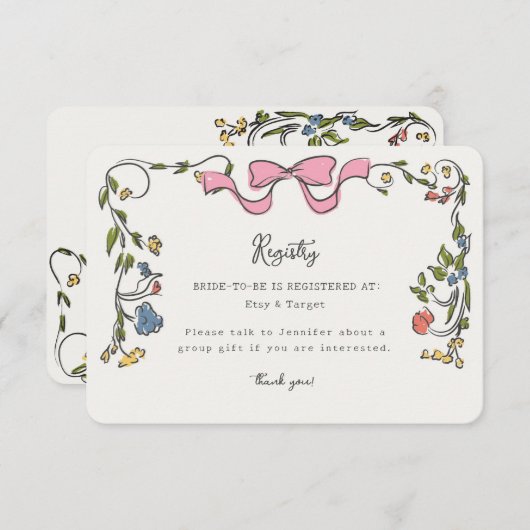 Whimsical Floral Frans register Invite Insert Informatiekaartje (Voorkant / Achterkant)