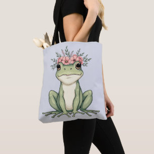 Whimsical Floral Frog Cottagecore Art Tote Bag