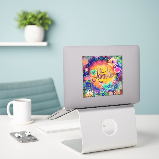 Whimsical Floral Fun  Avontuur Sticker (Laptop op bureau)
