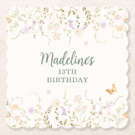 Whimsical Floral Garden Party Verjaardag Kartonnen Onderzetters