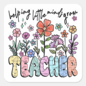 Whimsical Floral Garden Teacher Vierkante Sticker (Voorkant)