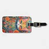 Whimsical Floral gewatteerde kat Monogram Bagagelabel (Voorkant horizontaal)