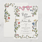 Whimsical Floral Girl Doodle Baby Shower Invite (Voorkant / Achterkant)