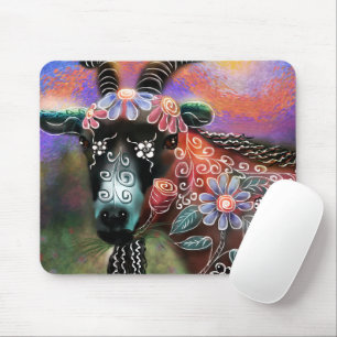 Whimsical Floral Goat Boerderij Animal Floral Peac Muismat