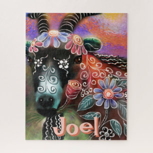 Whimsical Floral Goat Boerderij Animal Personalize Legpuzzel
