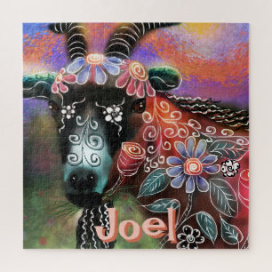 Whimsical Floral Goat Boerderij Animal Personalize Legpuzzel