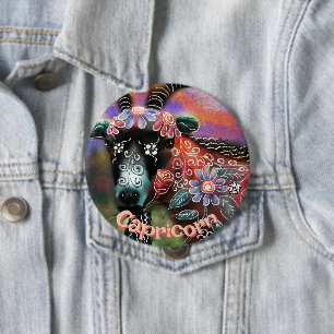Whimsical Floral Goat Steenbok Gepersonaliseerd Ronde Button 4,0 Cm