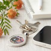 Whimsical Floral Goat Steenbok Gepersonaliseerd Sleutelhanger (Zijkant)