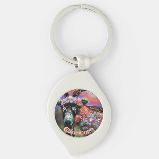 Whimsical Floral Goat Steenbok Gepersonaliseerd Sleutelhanger (Voorkant)