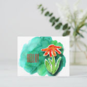 Whimsical Floral Hallo Green Waterverf Briefkaart (Staand voorkant)