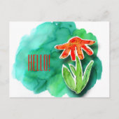 Whimsical Floral Hallo Green Waterverf Briefkaart (Voorkant)