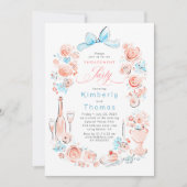 Whimsical Floral Hand Drawn Bow Engagement Party Kaart (Voorkant)