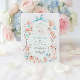 Whimsical Floral Hand Drawn Bow Engagement Party Kaart