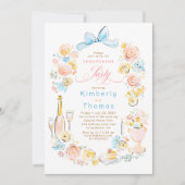 Whimsical Floral Hand Drawn Bow Engagement Party Kaart (Voorkant)