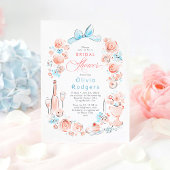 Whimsical Floral Hand Drawn Chic Bow Bridal Shower Kaart