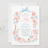 Whimsical Floral Hand Drawn Coquette Bow Birthday Kaart (Voorkant)