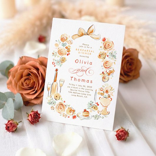 Whimsical Floral Hand Drawn Fall Rehearsal Dinner Kaart