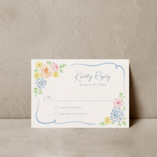 Whimsical Floral Hand getrokken pastel bruiloft RSVP Kaartje