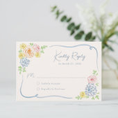 Whimsical Floral Hand getrokken pastel bruiloft RSVP Kaartje (Staand voorkant)