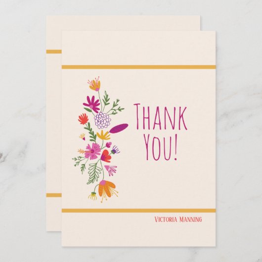 Whimsical Floral Hartelijk dank Kaart (Voorkant / Achterkant)