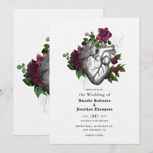 Whimsical Floral Heart Halloween Gothic Wedding Kaart (Voorkant / Achterkant)