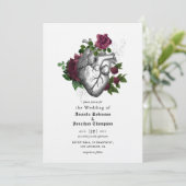 Whimsical Floral Heart Halloween Gothic Wedding Kaart (Staand voorkant)