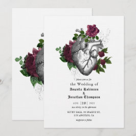 Whimsical Floral Heart Halloween Gothic Wedding Kaart