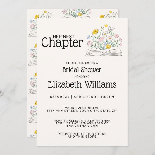 Whimsical Floral Her Next Chapter Bridal Shower  Kaart (Voorkant / Achterkant)