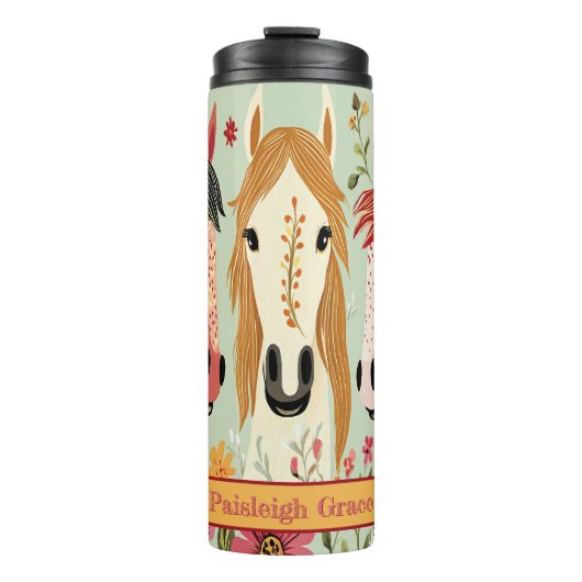 Whimsical Floral Horse Design Thermosbeker (Voorkant)