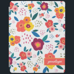 Whimsical Floral in Yellow and Coral Script Name iPad Cover<br><div class="desc">Fantastisch,  modern en leuk! Deze gepersonaliseerde iPad-draagtas met een prachtige blokafdruk met bloemen en bladeren in roze,  koraal,  oranje,  blauw en groene roze schroeven is heerlijk. Geweldig voor moeders,  tuiniers,  bruiden,  tieners en meer. Deel van een collectie van Parcel Studios.</div>