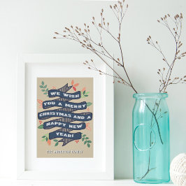 Whimsical Floral kerstbanner Holiday Poster